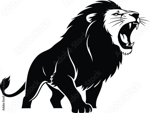 Wallpaper Mural A black and white illustration of a roaring lion with its mouth open wide showing teeth Torontodigital.ca