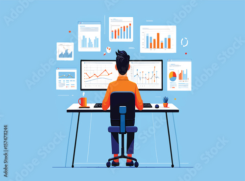 Data Analyst Working on Charts and Graphs