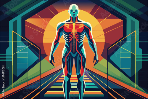 Human Anatomy. A Futuristic Vision in Vibrant Geometric Style