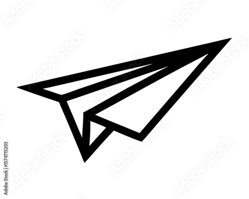 Black silhouette of a classic paper airplane design with transparency for uiux use