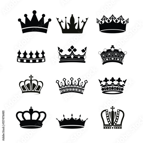 Collection of elegant crown silhouettes for various applications