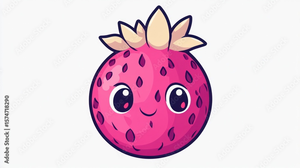 Obraz premium Cute cartoon strawberry, happy face, white background, kids food illustration