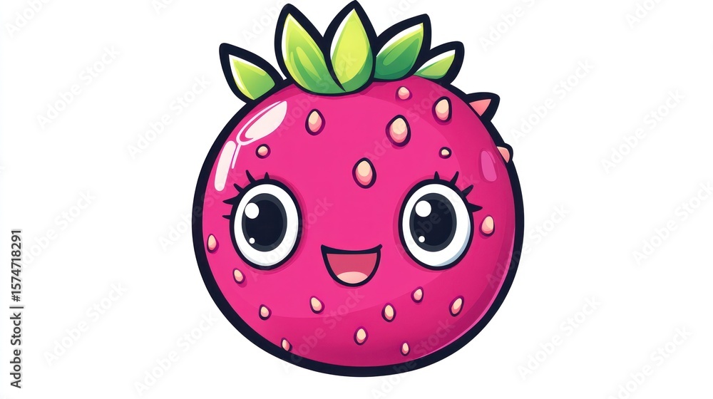 Fototapeta premium Happy cartoon strawberry, white background, kids' illustration