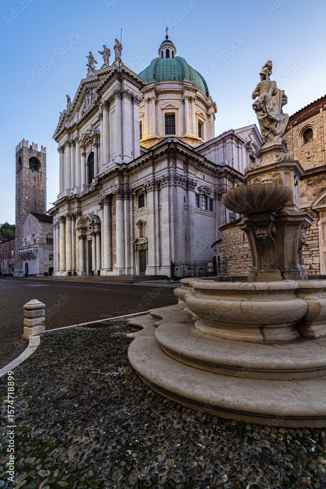 Fototapeta premium Exterior View of the New Duomo Cathedral in Brescia, Italy, in Piazza Paolo VI, at golden hour
