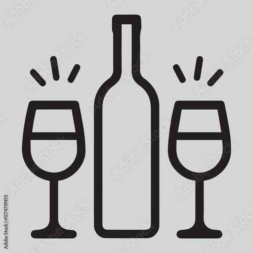 Stylish Wine Icon Depicting Celebration Bottle And Glasses Symbolizing Enjoyment Social Gatherings And Tasteful Beverages With A Flat Design