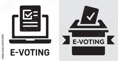 Digital Voting Icons Electronic Elections Online Political Process Laptop Voting Booth E-voting Technology Promoting Democratic Participation