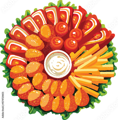 Appetizer Platter with Chicken Nuggets Fries and Tomatoes