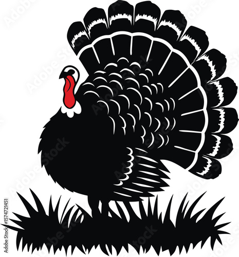Black Silhouette of a Thanksgiving Turkey in Grass