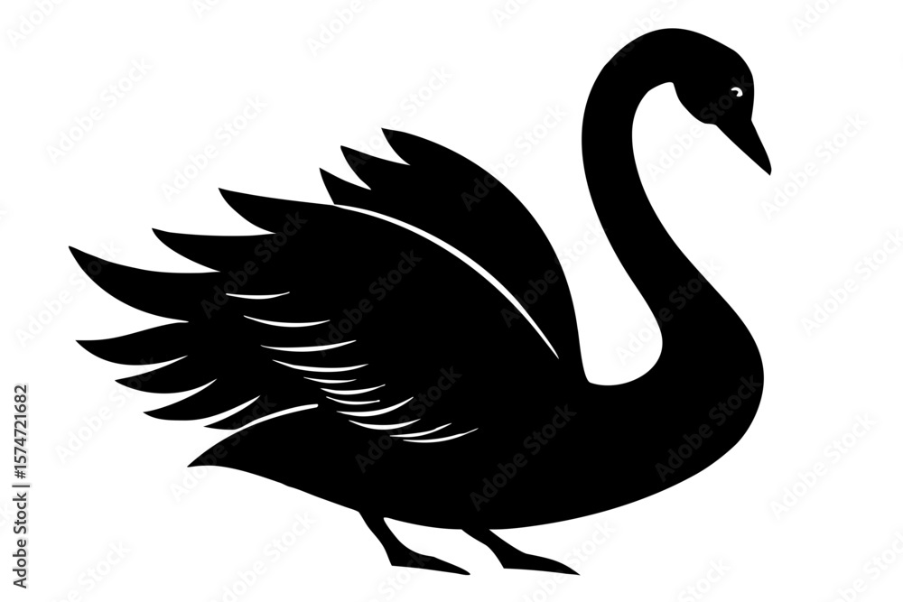 Fototapeta premium Elegant swan with detailed wings black silhouette vector illustration