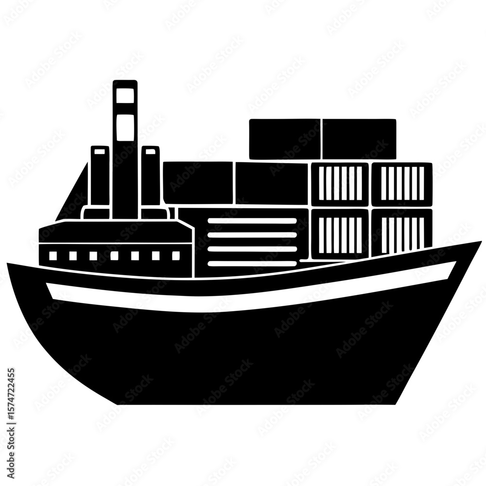 Fototapeta premium Cargo container ship transportation vessel silhouette vector illustration