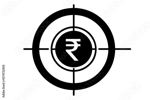 Rupee symbol in crosshairs target aiming point silhouette vector illustration