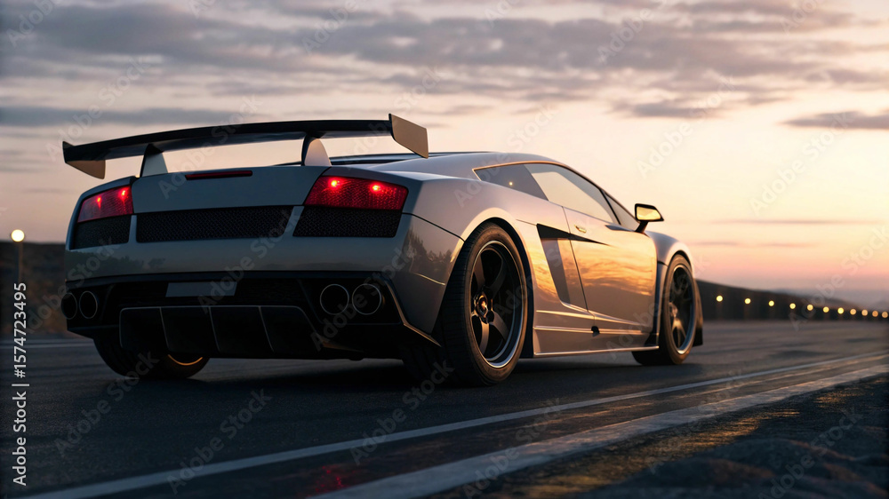 Obraz premium Harnessing the essence of speed and luxury, a sports car embodies the thrill of fast transport with its sleek design and expensive style on the road