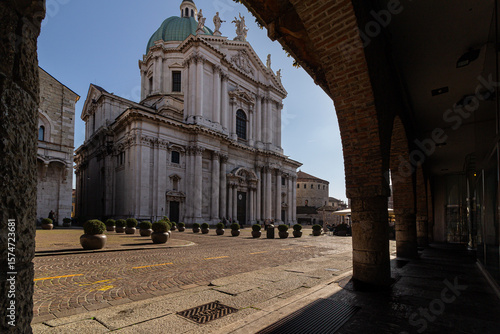Exterior View of the New Duomo Cathedral in Brescia, Italy, in Piazza Paolo VI, Daytime