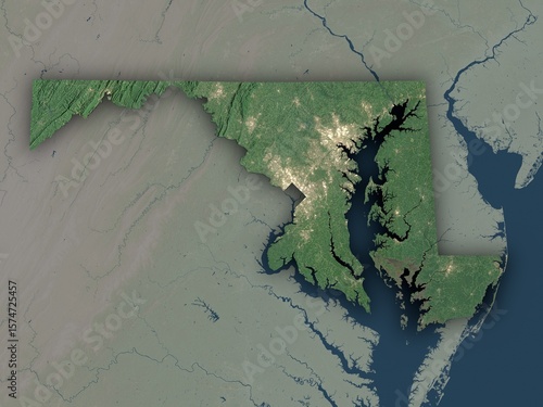 Very detailed map of Maryland with clear state borders and visible cities. Contains modified Copernicus Sentinel data 2025.