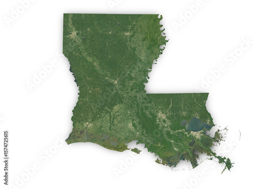 Realistic map of Louisiana isolated on transparent background. Contains modified Copernicus Sentinel data 2025.