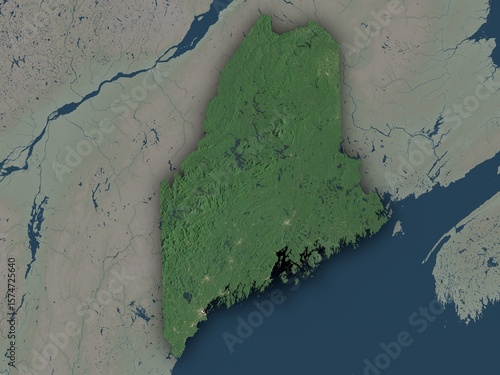 Very detailed map of Maine with clear state borders and visible cities. Contains modified Copernicus Sentinel data 2025.