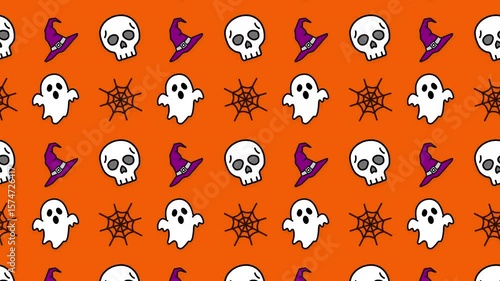 Halloween Icons Background Loop Animation — Minimal and Seamless.  シームレスループするハロウィンアイコンのパターンアニメーション