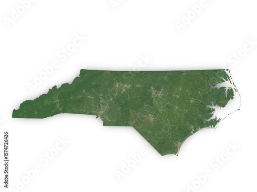Realistic map of North Carolina isolated on transparent background. Contains modified Copernicus Sentinel data 2025.