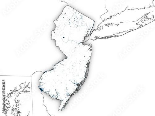 Withe map of New Jersey with state borders isolated on transparent background. Contains modified Copernicus Sentinel data 2025.