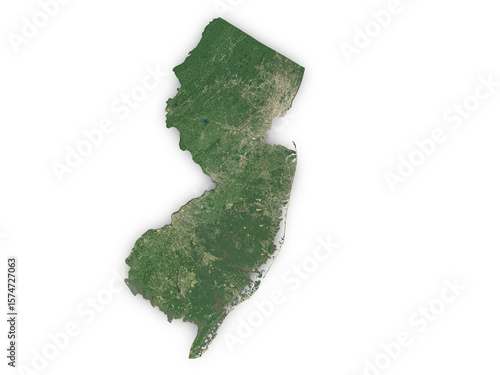 Realistic map of New Jersey isolated on transparent background. Contains modified Copernicus Sentinel data 2025.