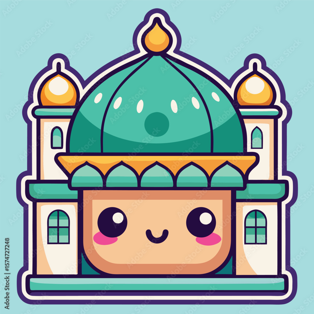 Obraz premium Cute cartoon mosque with a happy face