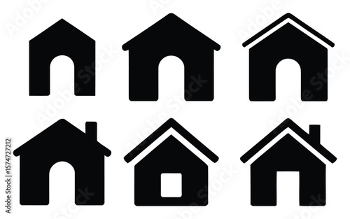 Collection of black white home icon vector. house, building, estate symbol