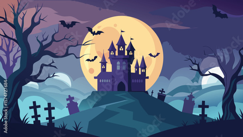 Haunted Night Sky with Bats and Moon