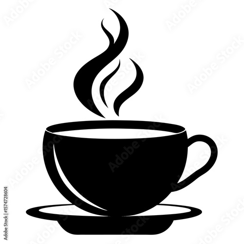 Simple black silhouette of a steaming hot beverage cup with gentle wisps of steam rising