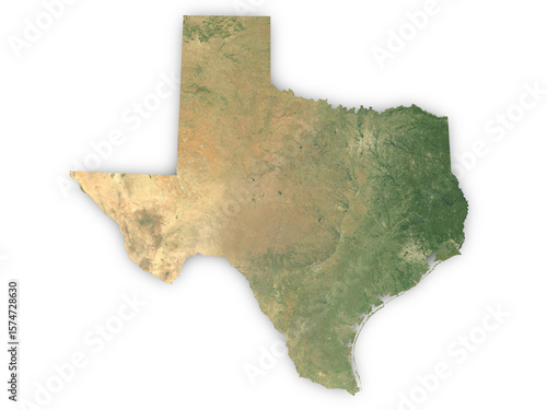 Realistic map of Texas isolated on transparent background. Contains modified Copernicus Sentinel data 2025.