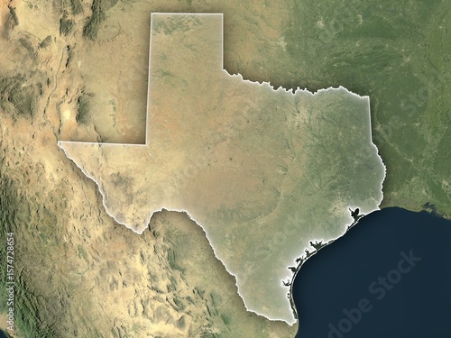 Realistic view of Texas from space with clear state borders. Contains modified Copernicus Sentinel data 2025.