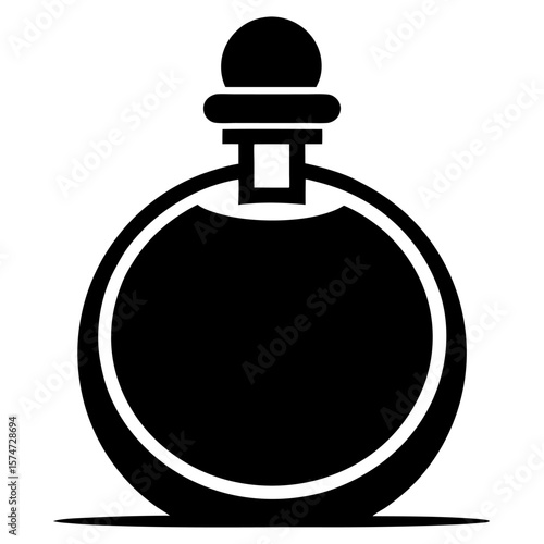 Elegant black silhouette of a classic perfume bottle with a decorative cap
