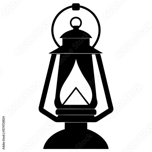 Classic black silhouette of a vintage lantern with a sturdy handle