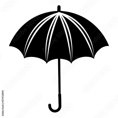 Simple black silhouette of a compact folded umbrella for easy storage and portability