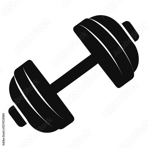 Black silhouette of a single dumbbell with a realistic design for fitness and gym use