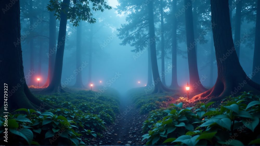 Obraz premium Mist-Shrouded Lumina Forest