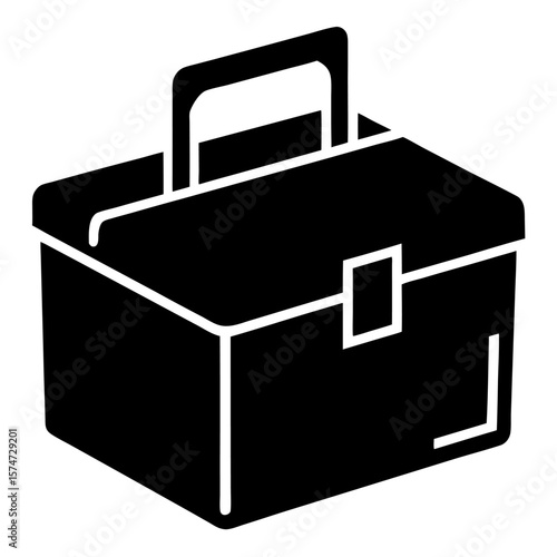 Black silhouette of a sturdy toolbox with realistic detailing and a clean design