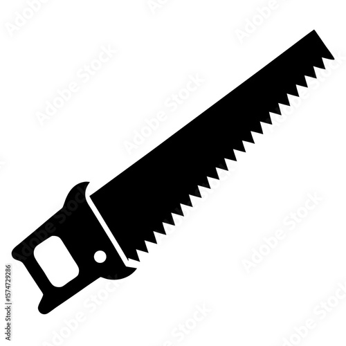 Black silhouette of a carpenter s handsaw with a realistic wooden handle and metal blade