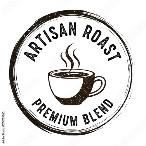 Artisan Roast Coffee Badge, Hand-Drawn Grunge Sticker Illustration