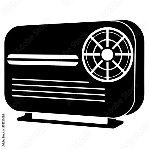 Black silhouette of an air conditioner unit with outdoor condenser and fan blades