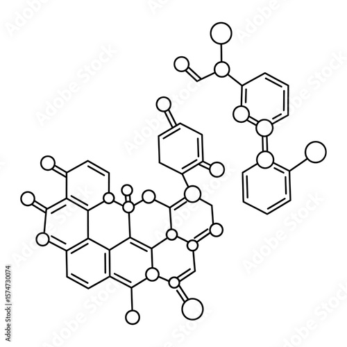 Chemical structures of complex organic molecules in black and white line drawing on a white background