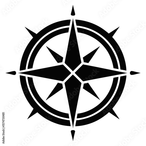 Black silhouette of a navigational compass with simple directional markings