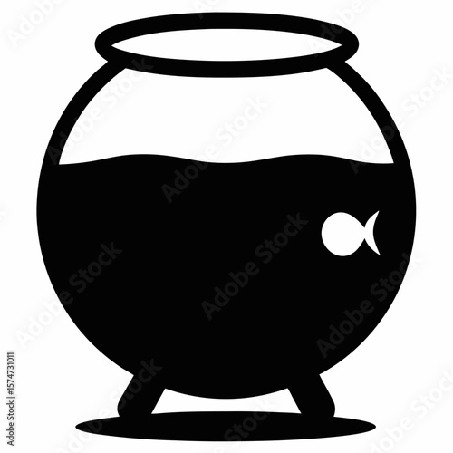Simple black silhouette of a fishbowl with a single fish inside