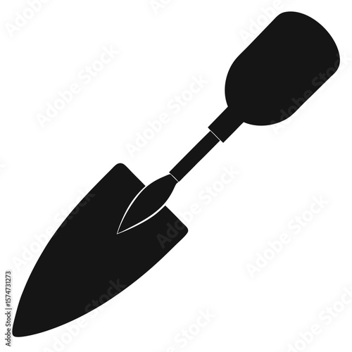 Simple black silhouette of a garden trowel a gardening tool for digging and planting