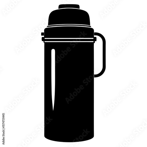 Black silhouette of a thermos with a realistic design perfect for travel and outdoor adventures