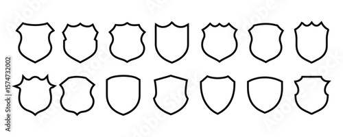 Collection of outline shield icon vector illustration. Protection, security, medieval, heraldic, safety, crest symbol vector