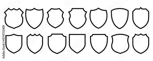Collection of outline shield icon vector illustration. Protection, security, medieval, heraldic, safety, crest symbol vector
