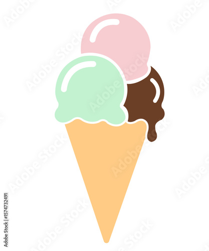 Ice cream clip art design on plain white transparent isolated background for sign, decal, card, shirt, hoodie, sweatshirt, apparel, tag, mug, icon, poster or badge