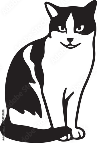 Black and white cat simple illustration style, Minimalist cat drawing for pet lovers