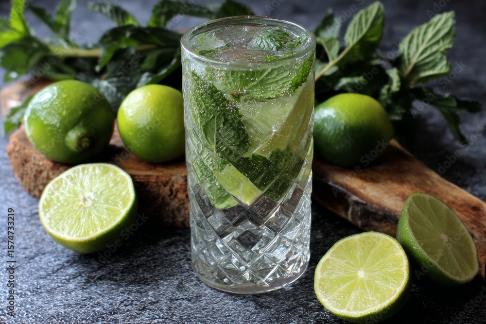 Fototapeta premium Classic mojito with mint and lime.