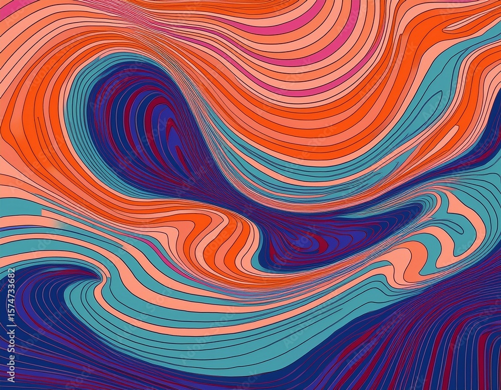 Obraz premium abstract retro groovy patterns psychedelic swirl graphic fun and funky pop waves vintage wavy texture